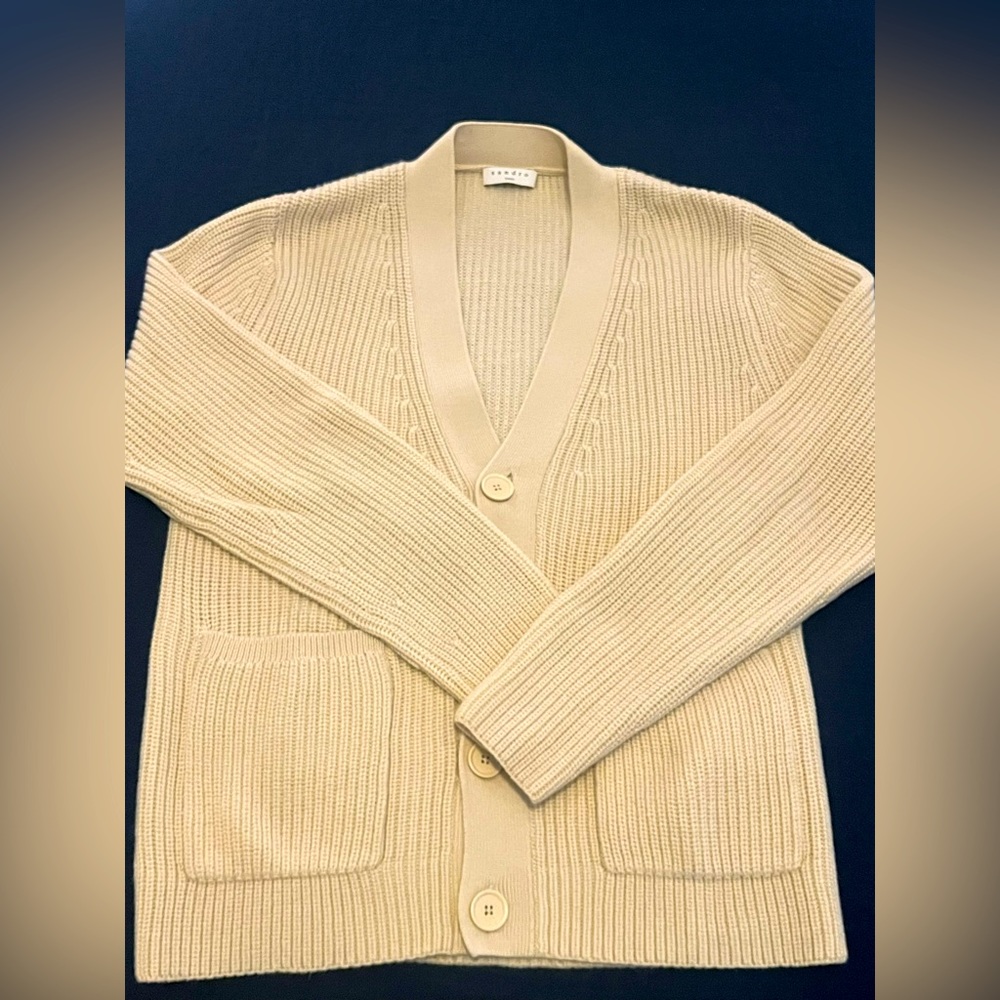 Super soft Sandro Men’s Cream Colored Cardigan. Size S.